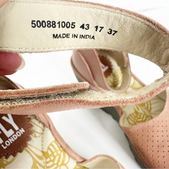 Fly London Size 37/US 6.5-7 Yake Pink Rose Perforated Leather Wedge Sandals - Picture 6 of 11